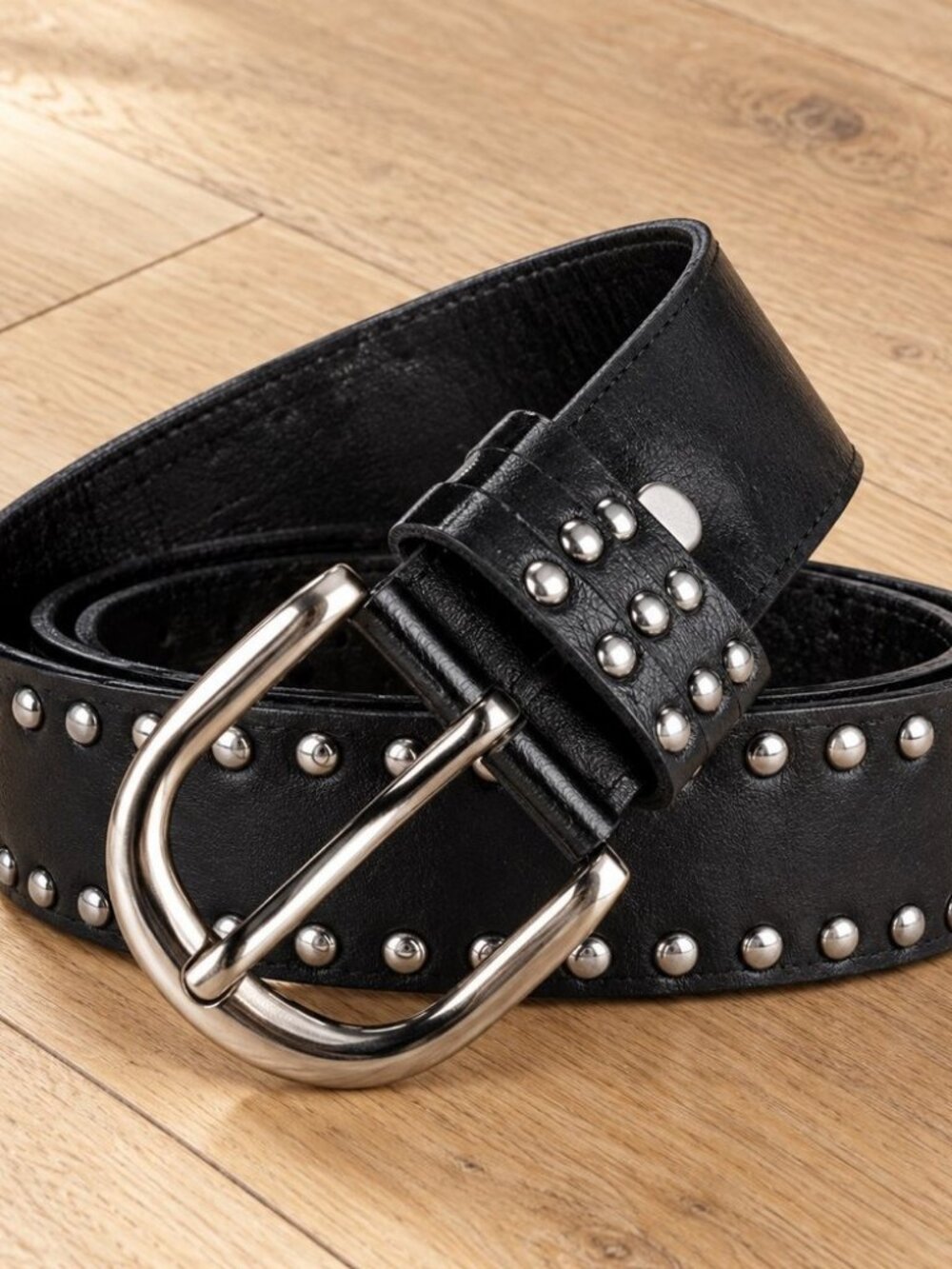 Black studded belt - y2k grunge silver stud leather look belt
